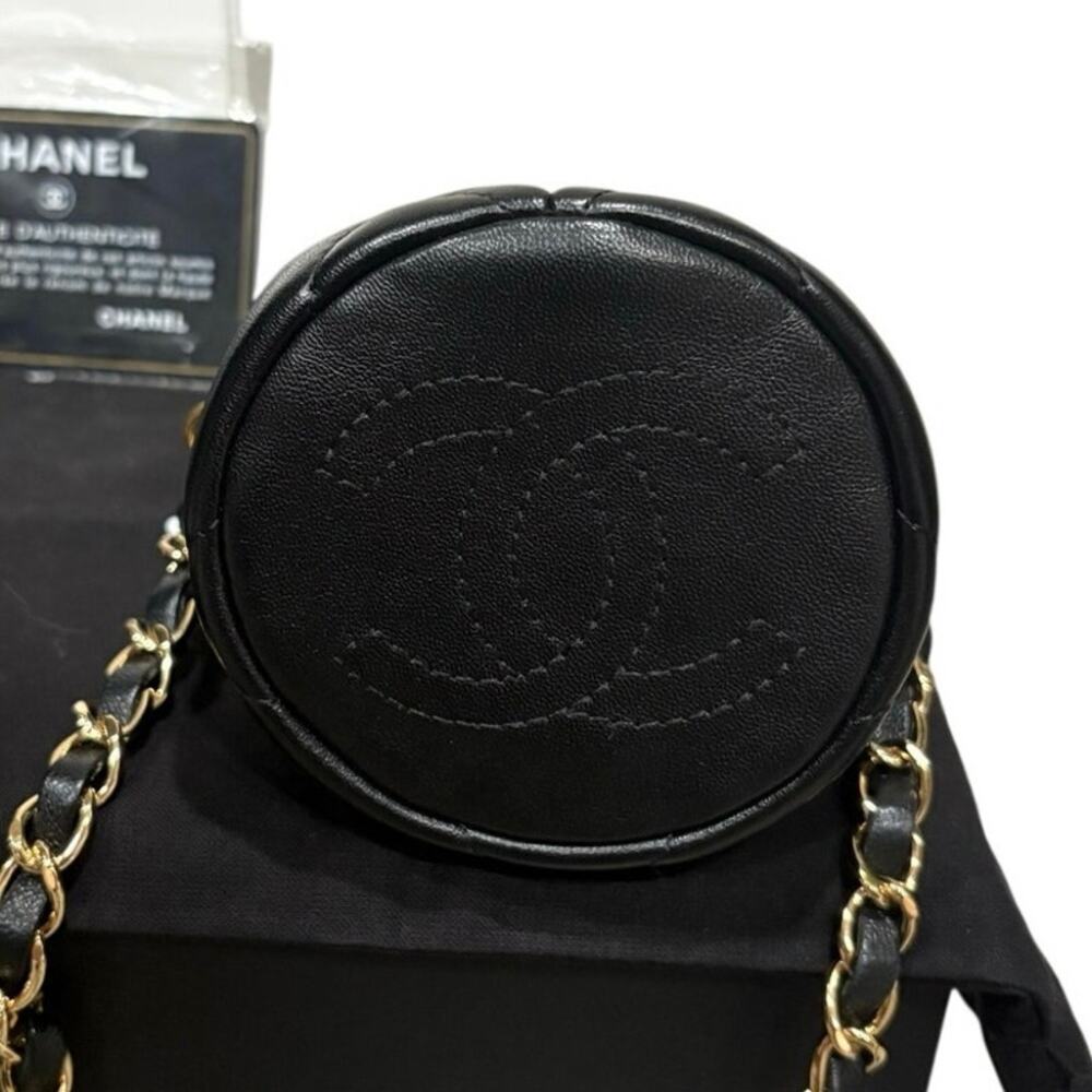 Authentic CHANEL Matelasse CC Logo Chain Mini Pouch Bag Black Lambskin Full Set - Picture 10 of 16